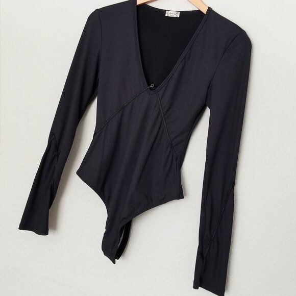 Free People Intimately Victoria Plunge V Neck Bodysuit S Long Sleeves Stretchy - Picture 13 of 15